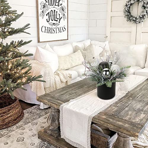 Briful 10 Inch Mini Artificial Christmas Tree with White Holly Pine Snowy Decor in Black Ceramic Pot