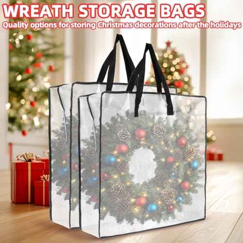 Christmas Wreath Storage Container - Clear Moving Bags Heavy Duty With Zipper for Wreaths Clothes Gift Pillow Toy Plastic Storage Bag Supplies College Dorm Under Bed Storage(24 inch)
