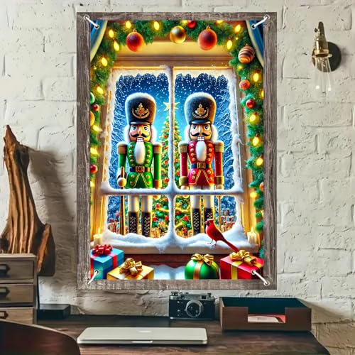 BlissYard Colorful Christmas Nutcracker Window Banner 31x47 Inch Holiday Decor