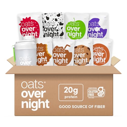 Oats Overnight Party Variety Pack - High Protein, Gluten-Free 2.6oz (9 Pack) with Shaker Bottle