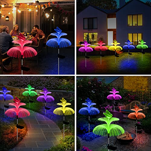 Weepong 3-Pack Solar Garden Lights – 7 Color Jellyfish & Butterfly LED Path Lights