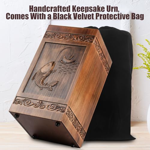 Wooden Cremation Urn for Ashes - Adult Male Female Fishing Variation, Holds 250 Cubic Inches
