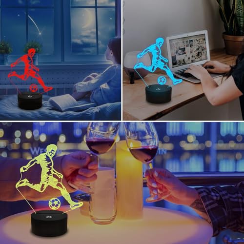 Soccer Night Light, 3D Optical Illusion Lamp for Soccer Fan, Idea Birthday Xmas Gifts for Sport Fan Boys Girls with Remote Control 16 Color Change + Dim Function + 4 Flash Mode