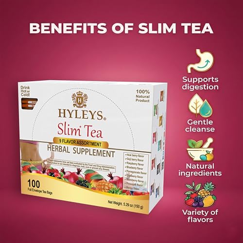 Hyleys Slim Tea 9-Flavor Variety Pack - 100 Bags, Natural Weight Loss Support