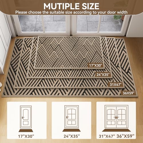 Front Door Mat Indoor Outside Entrance Non-Slip Mats Brown 36"x59"