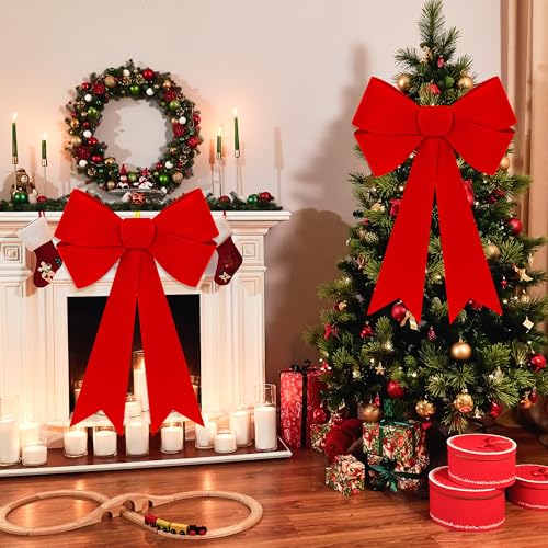 Heartome 2 Pcs Red Christmas Decor Large Velvet Bows 12x24 Inches for Indoor & Outdoor Holiday Decorations