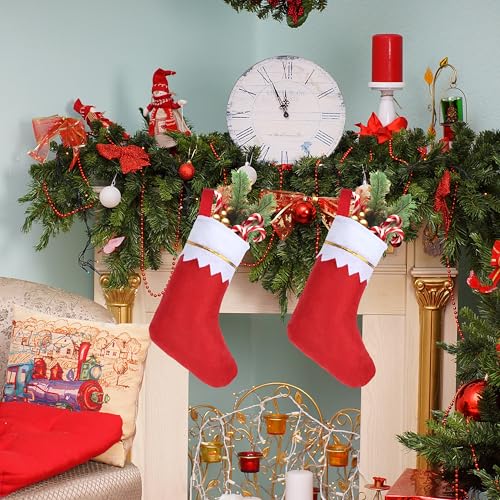 Amazing Time 16Pcs Red Christmas Stockings with White Cuff & Gold Trim - Holiday Decor