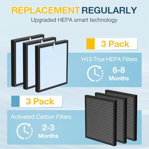 HSP001 Filter Replacement 3 Pack for HATHASPACE Air Purifier HSP001 - 4-Layer HEPA & Carbon Filters