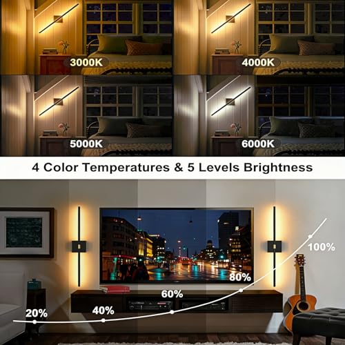 Black Wireless Battery Wall Sconces Set of 2 - Rechargeable 10000mAh, 360° Rotatable LED Wall Lights for Bedroom & Living Room