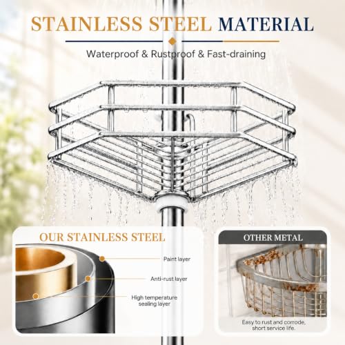 SEIRIONE Rustproof Corner Shower Caddy Tension Pole for Bathroom