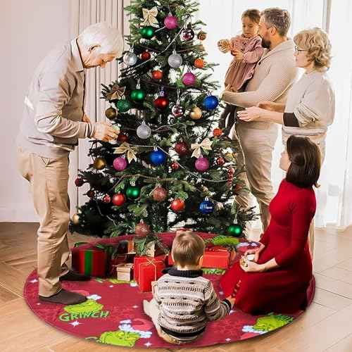 Christmas Tree Skirt 48 Inch,Large Red & Green Merry Christmas Tree Skirt Collar,Soft Farmhouse Xmas Holiday Decoration