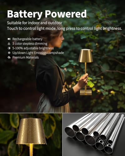 Electroplated Gold Cordless LED Desk Lamp - Rechargeable Portable Table Light