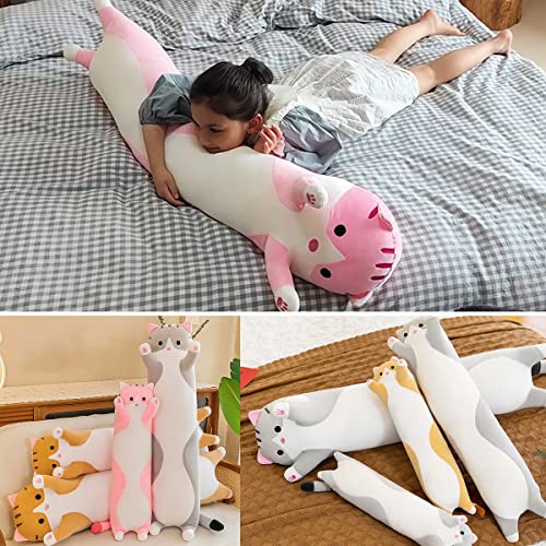 Giant Cat Pillow Plush Cartoon Kitty Sleeping Hugging Pillow, Cuddly Soft Long Kitten Body Pillow Doll Cat Cushion Toy for Kids Girlfriend (Yellow, 70cm/27.55inch)