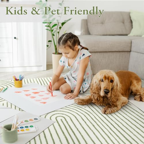 Lahome Green & White 5x7 Abstract Washable Area Rug for Bedroom & Living Room