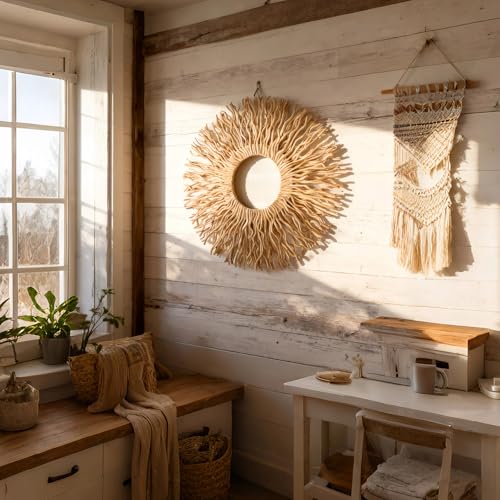 Large Boho Sunburst Wall Art - Handmade Mulberry Branch Decor for Living Room & Bedroom