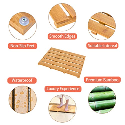 Bath Mat for Luxury Shower - Non-Slip Bamboo Sturdy Water Proof