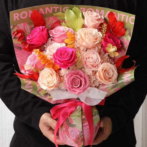 Lovenfold Preserved Mixed Roses Bouquet - 12 Champagne Roses Gift for Her, Mom, Grandma (Variation 1204)