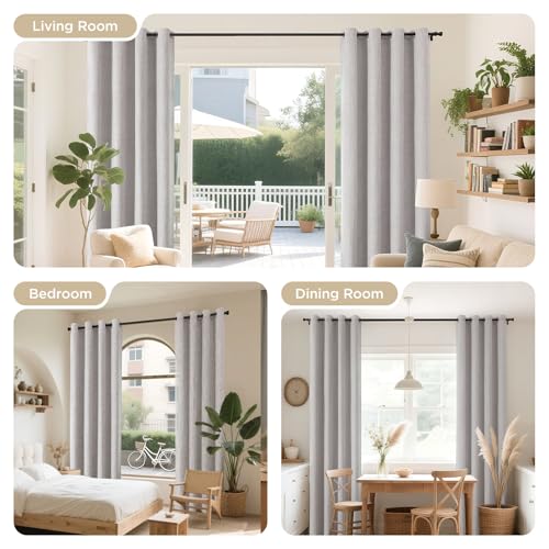 Joydeco Greyish White Blackout Curtains 96 Inches Long, 2 Panels Light Blocking Thermal Insulated Room Darkening Drapes with Grommets