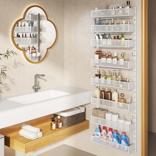 White 8-Tier Over the Door & Wall Mount Pantry Organizer - Heavy Duty Metal Spice Rack