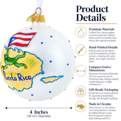 Travel to Puerto Rico Glass Ball Christmas Ornament 4 Inches