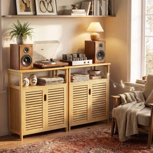 Bamboo Freestanding Bathroom Floor Storage Cabinet with Doors & Shelf - Variation of THIS listing