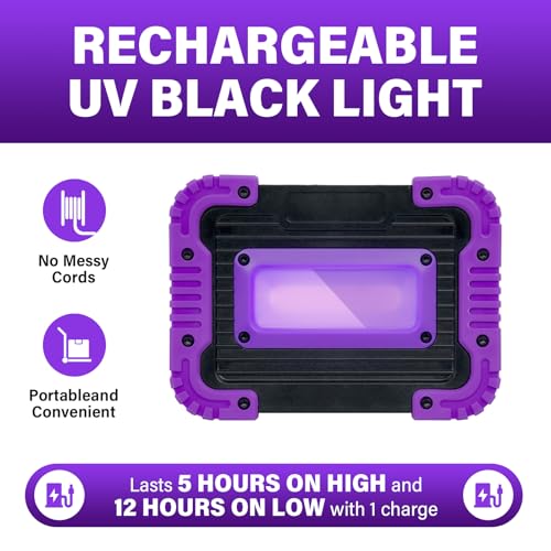 GPRK 4 x 20W Rechargeable 395nm LED Black Light for Neon Glow Parties