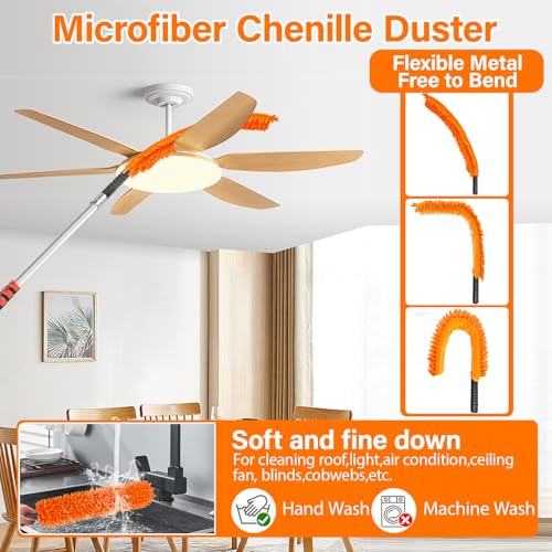 Reach 30FT Telescoping Duster Cleaning Kit with 5-24FT Extension Pole - Lightweight & Durable
