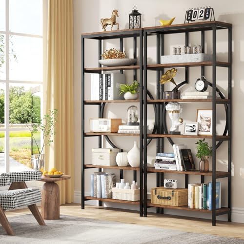 Industrial 6-Tier Tall Bookshelf with Open Shelves - Rustic Brown, 70.9 Inch - Variation 1