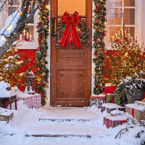 CHMOART Red Velvet Christmas Wreath Bow 20 x 11 Inches Front Door Decor