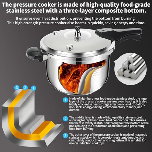 4.2 Quart Stainless Steel Pressure Cooker - Induction Compatible, Safety Devices
