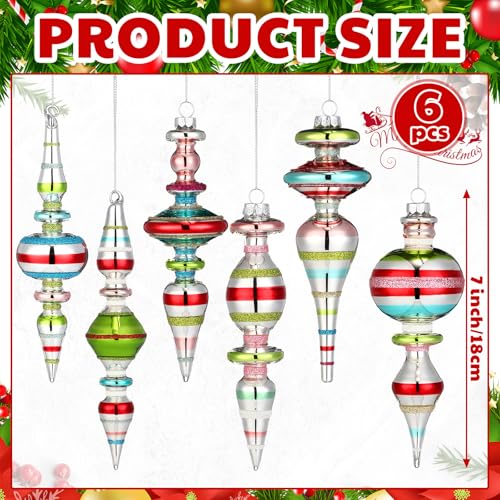Soulchen Classic Glass Finial Christmas Ornaments Set of 6 6-6.8 Inch Holiday Decor