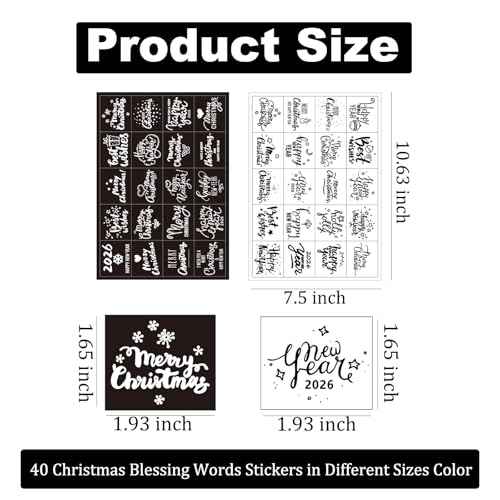 40Pcs Black and White Word Stickers for Crafts Christmas Ornaments, Vinyl Rub on Transfers UV Decals,Stickers for Xmas Words Winter Holiday Window Glass Cups Balls Jars Home Decorations