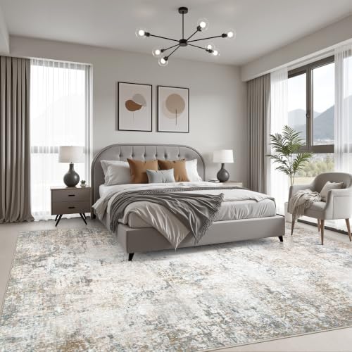 FXRHLP 8x10 Brown Grey Washable Modern Abstract Area Rug - Non-Slip Indoor Carpet