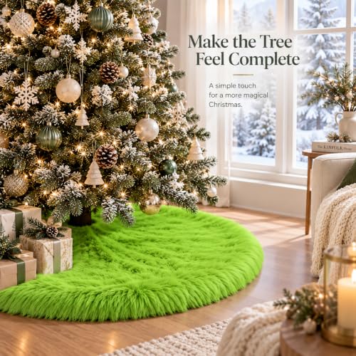 AISENO 60 Inch Green Faux Fur Christmas Tree Skirt Plush Holiday Decoration