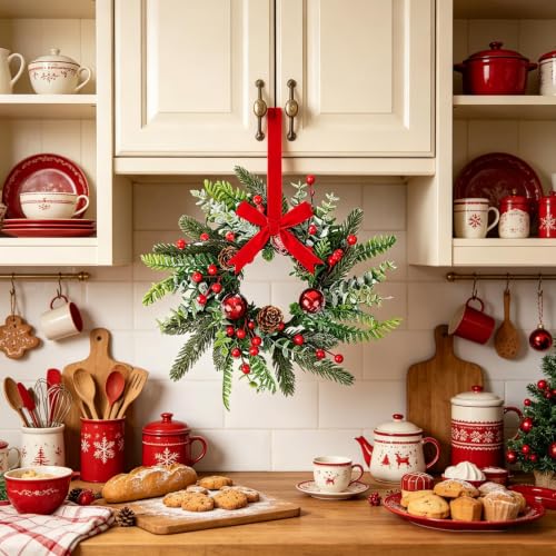 YLOLUL 12 Pcs Mini Christmas Wreaths with Ribbon - 9 Inch Holiday Kitchen Decorations