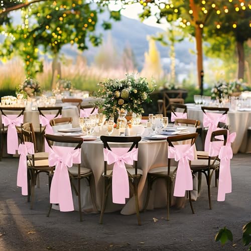 Pink Satin Chair Sashes 6 x 108 Inch - 50 Pack | Counfeisly Wedding Party Decor