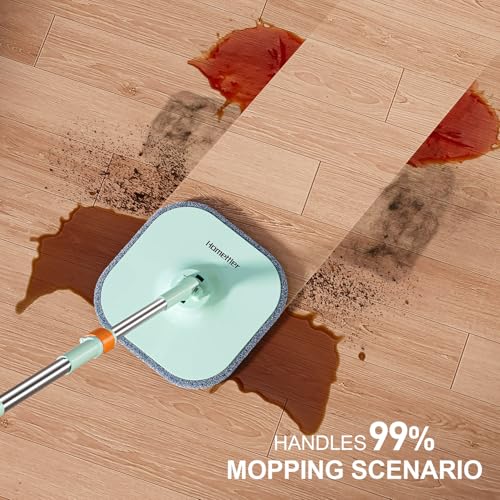 Spin Mop with 4 Microfiber Pads - Dual-Tank Floor Cleaner & Triangular Head