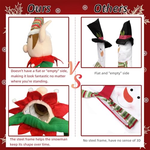 Juegoal Christmas Elf Tree Topper, Large Plush Elves Treetop Hugger with Red Green Stripes Top Hat & Red Collar, Xmas Tree Ornament Supplies Holiday Winter Home Wonderland Party Decorations