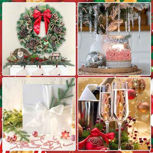 50pcs Mini Christmas Candy Cane for Crafts Fake Candy Decor Peppermint Ornaments Xmas Table Scatters Red and White Candy Vase Filler for Decorations Party Favors Supplies (31¡¿12mm)