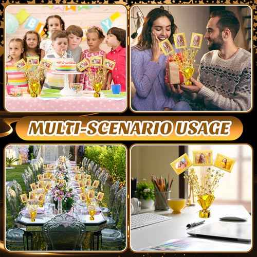 Amyhill 6 Set Metallic Foil Spray Table Centerpiece with 18 Pcs Picture Frames and Star Card Holder Star Burst Metallic Table Decoration for Birthday Party Wedding Holiday