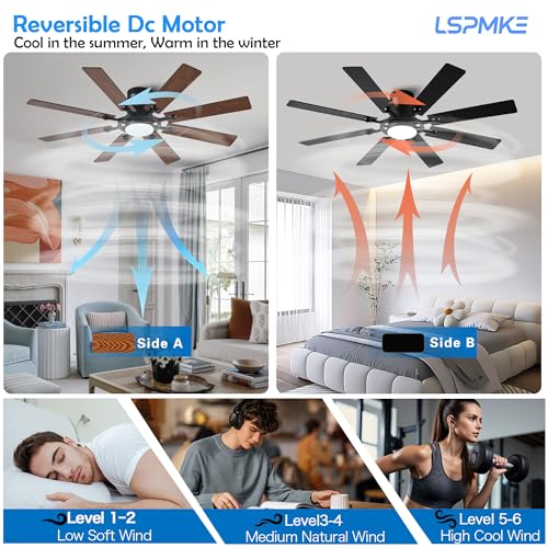 54 Inch Low Profile Ceiling Fan with Light and Remote Control - Brown Variation