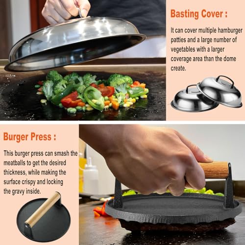 N NOBLE FAMILY Round Griddle Press & 38pcs Professional Grill Accessories Kit