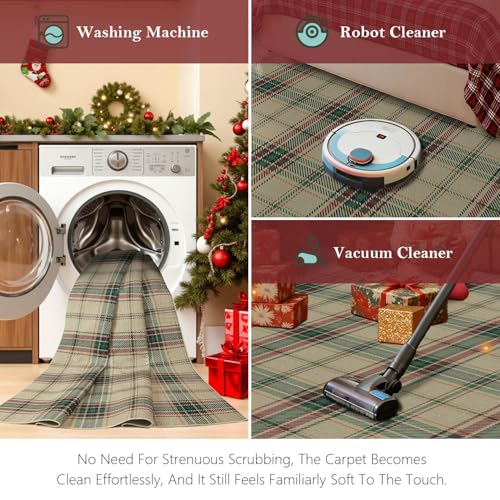 Rugxara Green Christmas Checkered Runner Rug 2x5, Washable Holiday Decor