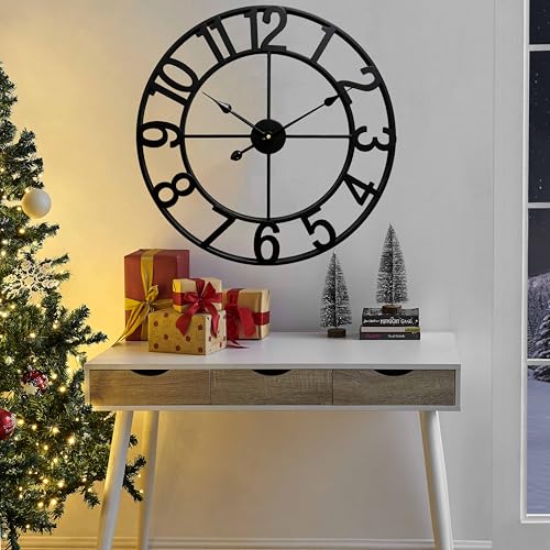 Black Arabic Numeral 24 Inch Wall Clock - Silent Modern Farmhouse Decor