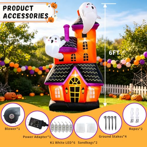 6 FT Halloween Inflatable Haunted House with 2 Cute Ghosts