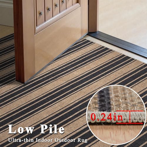 Zeeinx 6x9 Black & White Striped Outdoor Jute Rug - Easy-Care Patio & Garden Mat