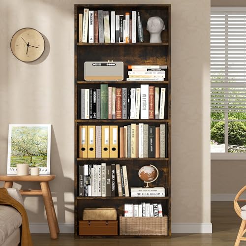 Shintenchi Brown 6-Tier Open Bookcase - 70.9 Inch Modern Storage Shelf for Home & Office