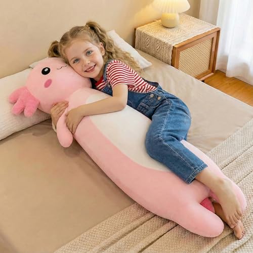 Pink Axolotl Plush Pillow - 39.37 Inch Long Soft Stuffed Animal Gift for Kids & Adults