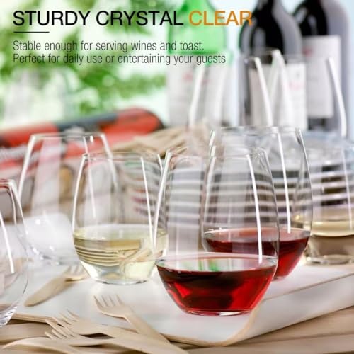 Set of 12 15oz Crystal Stemless Wine Glasses for Red & White Wine