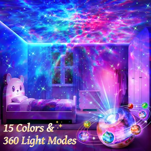 Starry Galaxy Projector Night Light for Bedroom - 15-Color Starry Sky Lamp with 4-in-1 Features